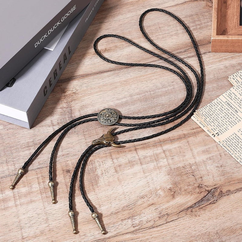 ElevateTech 2 Pcs Bolo Tie for Men, Western Cowboy Tie Necklace Handmade Leather Necktie Retro Style Bolo Ties for Women - Image 4